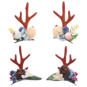 image:imageBeaupretty 2 Pairs Reindeer Antler Hair Clips Floral Elk Horn Hair Barrettes Christmas Hair Accessories for Girls Teens Dress Up Partyfruite