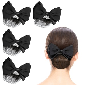 image:imageBeaupretty 2 Pieces Hair Snood Net Barrette Mesh Clip Elastic Butterfly Bun Bow Headdress for Lady Women Dance Office Black1 Count Pack of 4
