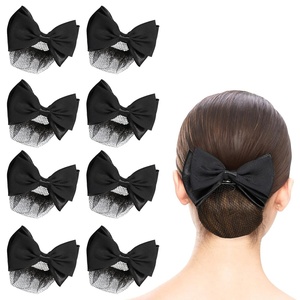 image:imageBeaupretty 2 Pieces Hair Snood Net Barrette Mesh Clip Elastic Butterfly Bun Bow Headdress for Lady Women Dance Office Black1 Count Pack of 8