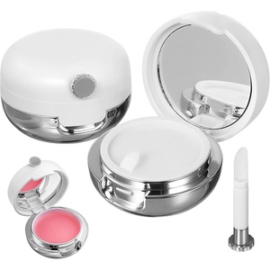 image:imageBeaupretty 2 Pieces Plastic Lips Balm Jars Empty Lip Mask Holder Box with Silicone Lip Brush Mirror Refillable Lipstick Pot for Home Travel
