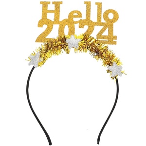 image:imageBeaupretty 2024 Happy New Year Headband Glitter Star Headband 2024 Hair Clasp 2024 New Year Eve Headwear Christmas Hair AccessoriesGoldGold