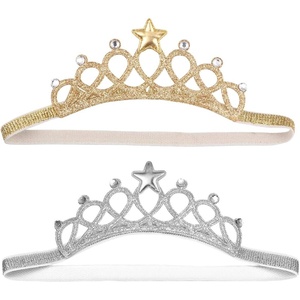 image:imageBeaupretty 2PCS Baby Girls Crystal Crown Tiara Hair Belt Headband Soft Headwrap Princess Headpiece Children Hair Accessories for Birthday Party Photography SilverGold