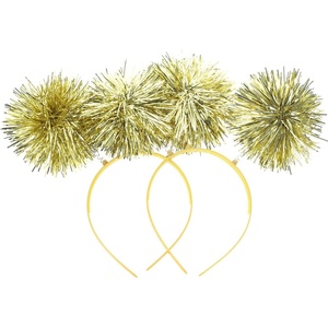 image:imageBeaupretty 2PCS Pom Pom Headband Christmas Headband Party Headpieces Tinsel Headwear for Women Adults for Halloween Christmas Party Golden