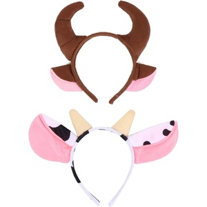 image:imageBeaupretty 2pcs Horn Ears Headband Bull Horns Headband Cow Plush Animals Ears Headwear for Christmas Holiday Costume