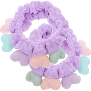 image:imageBeaupretty 2pcs Plush Spa Headband Cute Heart Coral Fleece Makeup Headband Soft Elastic Head Wrap Cosmetic Bow Hair Bands Women Facial Hair Scrunchies for Shower WhiteViolet
