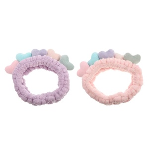 image:imageBeaupretty 2pcs Plush Spa Headband Cute Heart Coral Fleece Makeup Headband Soft Elastic Head Wrap Cosmetic Bow Hair Bands Women Facial Hair Scrunchies for Shower WhitePink Violet
