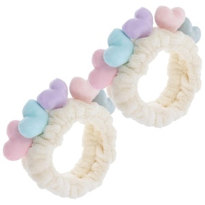 image:imageBeaupretty 2pcs Plush Spa Headband Cute Heart Coral Fleece Makeup Headband Soft Elastic Head Wrap Cosmetic Bow Hair Bands Women Facial Hair Scrunchies for Shower WhiteWhite