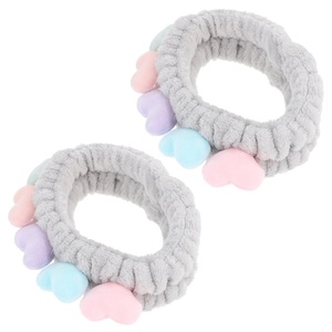 image:imageBeaupretty 2pcs Plush Spa Headband Cute Heart Coral Fleece Makeup Headband Soft Elastic Head Wrap Cosmetic Bow Hair Bands Women Facial Hair Scrunchies for Shower WhiteGrey