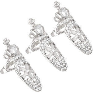 image:imageBeaupretty 3 Pieces Finger Nail Rings Rhinestone Crown Fingernail Rings Fashion Crown Knuckle Nail Rings Decoration Tip for Girls Women