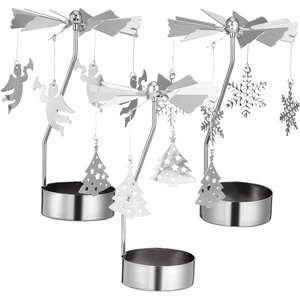 image:imageBeaupretty 3PCS Rotary Candle Holder Spinning Carousel Candlestick Tea Light Holder with Snowflake Xmas Tree Angel Decor for Wedding Christmas Festival Home Silver