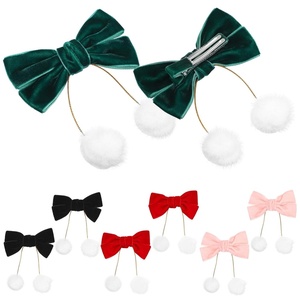 image:imageBeaupretty 4 Pairs Christmas Hair Bows Clips Furry Balls Tassels Velvet Bows Barrettes Hair Accessory for Baby Girls Toddlers Red Green Black Pink