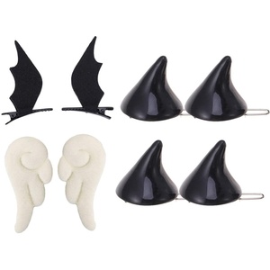 image:imageBeaupretty 4 Pairs Cute Hair Clips Devil Horn Hair Clips Hairpins Angel Wings Cartoon Leather Hairclips Non Slip Clamps Lovely Hair Accessories