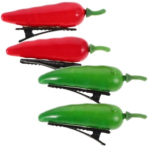 image:imageBeaupretty 4Pcs Vegetable Chili Pepper Hairpins Alligator Barrettes Mini Food Design Hair Clips Girls Women Hair Styling Accessories
