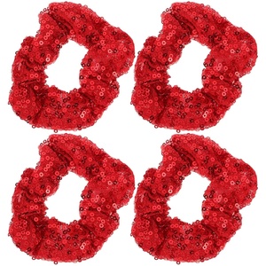 image:imageBeaupretty 4pcs Sequin Hair Scrunchies Christmas Red Scrunchies Sequin Hair Tie Ponytail Holder Elastic Hair Band for Women Girls Holiday Hair Accessories