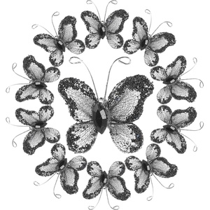 image:imageBeaupretty 50pcs Butterflies DIY Craft Sheer Mesh Wire Glitter Butterfly with Gem for Wedding Home Decor Party PurpleBlack