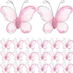 image:imageBeaupretty 50pcs Butterflies DIY Craft Sheer Mesh Wire Glitter Butterfly with Gem for Wedding Home Decor Party PurplePink