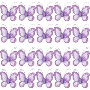 image:imageBeaupretty 50pcs Butterflies DIY Craft Sheer Mesh Wire Glitter Butterfly with Gem for Wedding Home Decor Party PurplePurple