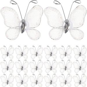 image:imageBeaupretty 50pcs Butterflies DIY Craft Sheer Mesh Wire Glitter Butterfly with Gem for Wedding Home Decor Party PurpleWhite