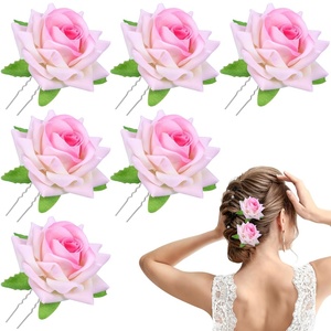 image:imageBeaupretty 6 Pcs Pink Rose Hair Pins for Wedding UShaped Simulated Flower Clips Elegant Bridal Hair Forks for Bridesmaids Prom amp Garden PartyPink