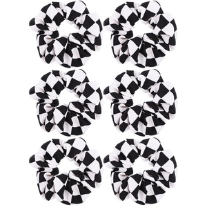 image:imageBeaupretty 6 Pcs Women Elastic Hair Scrunchies with Chessboard Pattern Black White Checkered Hair Ties for Ponytail Wrist Accessory Daily StylingAssorted Colorx3pcs