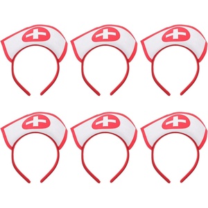 image:imageBeaupretty 6 Pieces Nurse Hat Headband with Red Cross Halloween Costume Accessory Nurse Hat Costume Nurse Costume Women Accessories Halloween Party Supplies