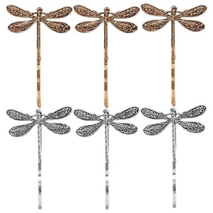 image:imageBeaupretty 6Pcs Dragonfly Hair Clips Vintage Gold and Silver Metal Bobby Pins for Bangs Updos Weddings and Parties