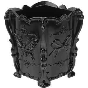 image:imageBeaupretty Acrylic Makeup Brush Holder Cup Transparent Carved Cosmetic Brush Pot Storage Organizer for Vanity Makeup Brushes Pens and Small TrinketsBlack