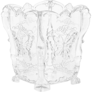 image:imageBeaupretty Acrylic Makeup Brush Holder Cup Transparent Carved Cosmetic Brush Pot Storage Organizer for Vanity Makeup Brushes Pens and Small TrinketsTransparent