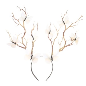 image:imageBeaupretty Antler Headband Tree Branch Headpiecewith Butterfly Decoration Halloween Elk Headwear for WomenWhite