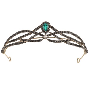 image:imageBeaupretty Baroque Crown Headband Wedding Bridal Crystal Crown Halloween Gemstone Tiara for Women Girls Supplies GoldenGreen
