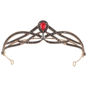 image:imageBeaupretty Baroque Crown Headband Wedding Bridal Crystal Crown Halloween Gemstone Tiara for Women Girls Supplies GoldenRed