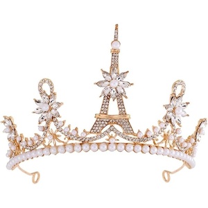 image:imageBeaupretty Bridal Crown Rhinestone Pearl Eiffel Tower Flower Shape Wedding Crown Hair Tiara Accessories for Birthday Wedding Party