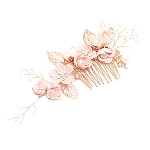 image:imageBeaupretty Bridal Hair Pieces Wedding Hair Comb Pearl Crystal Decor Clip Pin Rhinestone Flower Wedding Hair Accessories for Bride Bridesmaid GreenPink