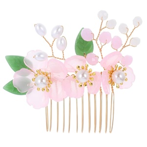 image:imageBeaupretty Chinese Style Hair Side Comb Imitated Jade Flower Pearl Inlaid Insert Comb Accessories for Women Wedding