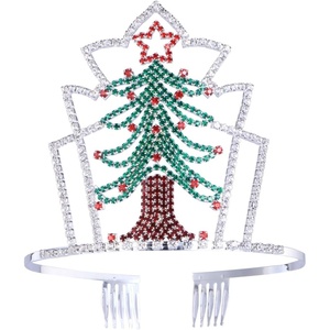 image:imageBeaupretty Christmas Headband Tree Crown with Comb Tiara Bling Rhinestone Crown Headwear for Women Girls