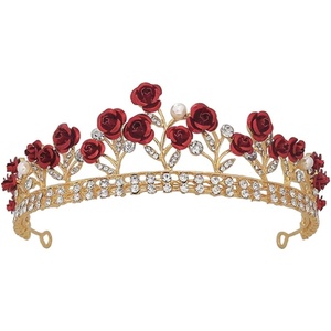 image:imageBeaupretty Crystal Wedding Tiara for Women Flower Crown Wedding Tiaras and Crowns Princess Crystal Headband Red