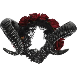 image:imageBeaupretty Demon Horns Headband Halloween Sheep Horn Flower Headpiece Halloween Costume Accessories for Women Men