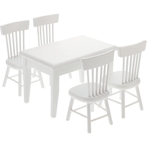 image:imageBeaupretty Doll House Furniture Miniature Wooden Dollhouse Table and Chairs Mini Accessories of Dining Room WhiteWei