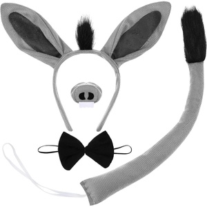 image:imageBeaupretty Donkey Costume Kit Donkey Headband Animal Ears Tail Set Headband Bowtie Nose Tail Halloween Cosplay Costume Dress Up Set Grey