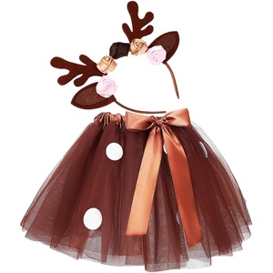 image:imageBeaupretty Elk Clothing Set Reindeer Costume with Deer Antlers Headband Holiday Outfit for Girls Tutu Skirt for Performance and Party