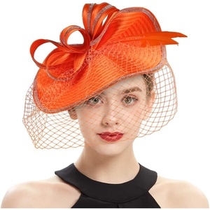 image:imageBeaupretty Fascinators Hat Headband  Fascinators Headpiece Fascinators Hat for Women Girls Veil Mesh Headband Tea Party HatOrange
