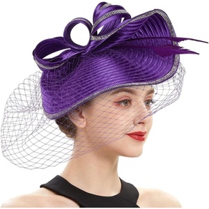 image:imageBeaupretty Fascinators Hat Headband  Fascinators Headpiece Fascinators Hat for Women Girls Veil Mesh Headband Tea Party HatPurple