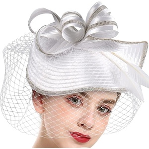 image:imageBeaupretty Fascinators Hat Headband  Fascinators Headpiece Fascinators Hat for Women Girls Veil Mesh Headband Tea Party HatWhite