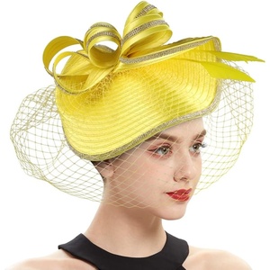 image:imageBeaupretty Fascinators Hat Headband  Fascinators Headpiece Fascinators Hat for Women Girls Veil Mesh Headband Tea Party HatYellow