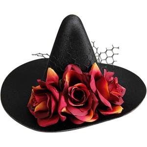 image:imageBeaupretty Gothic Cosplay Witch Mini Top Hat Witch Hat Hair Clip Halloween Mesh Flower Black Fascinator Halloween Hair Accessories for Women and MenRed