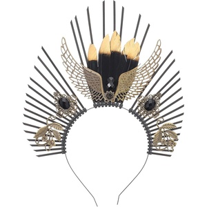 image:imageBeaupretty Gothic Headband Halo Crown Headpiece with Feather Angel Halo Headband Goddess Headwear YellowBlack