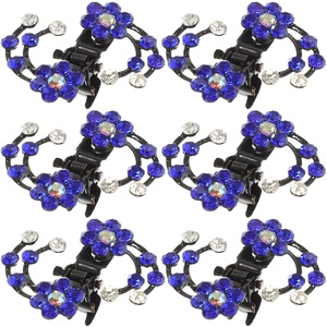 image:imageBeaupretty Hair Clip 6 Pieces Flower Hair Claw Clips Mini Rhinestone Plum Blossom Hair Clips for Women and GirlsBlue