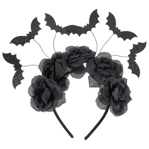 image:imageBeaupretty Halloween Balck Rose Headband Rose Flower Bat Headdress Gothic Hair Wreath Day of The Dead Mexican Headpiece