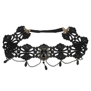 image:imageBeaupretty Halloween Black Pearl Lace Headband Elastic Hair Hoop Gothic Forehead Chain Hair Accessory for Women and Girls