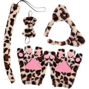 image:imageBeaupretty Halloween Cat Cosplay Accessories Set Cat Ears Headband Tail and Bow Tie with Faux Fur Paw Gloves Faux Fur Paw Gloves Leopard Costume Kit for Women and Girls